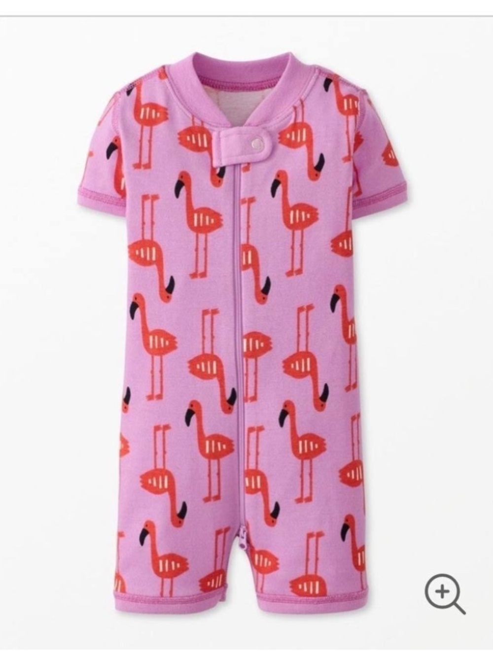 Hanna Anderson flamingo romper pajamas, zipper closure, 3-6 months